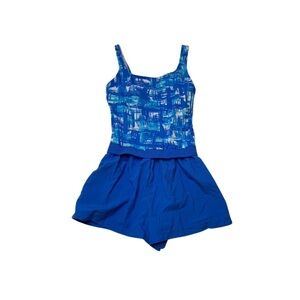 Blue Patterned Women's One Piece Modesty Swimsuit